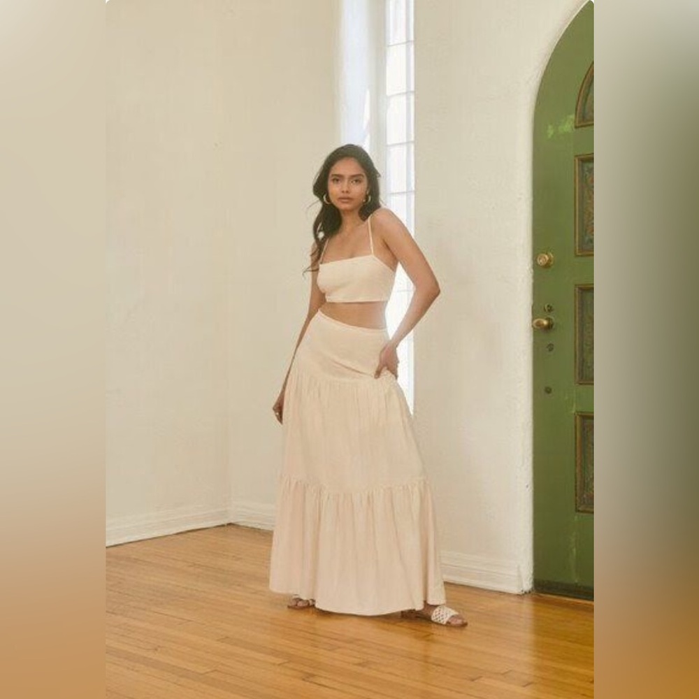 Elegant 2 piece Cream Maxi Skirt and crop top set
